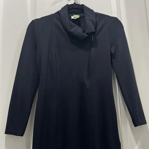 Armani Collezioni Long Sleeve Half Zip Drape Front Black Mid Dress Sz 4 - Picture 2 of 7